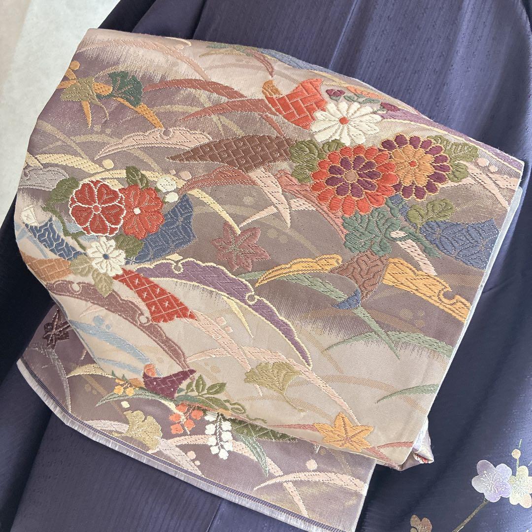 訪問着　フルセット　着物　正絹　ロング丈　しつけ糸付き　紫　梅の枝　結婚式　G9