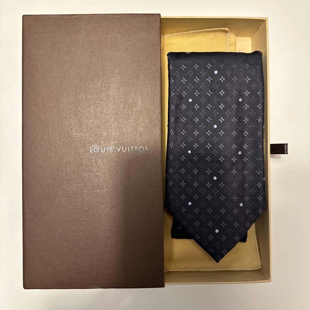 【美品】LOUIS VUITTON ネイビー モノグラム　ネクタイ