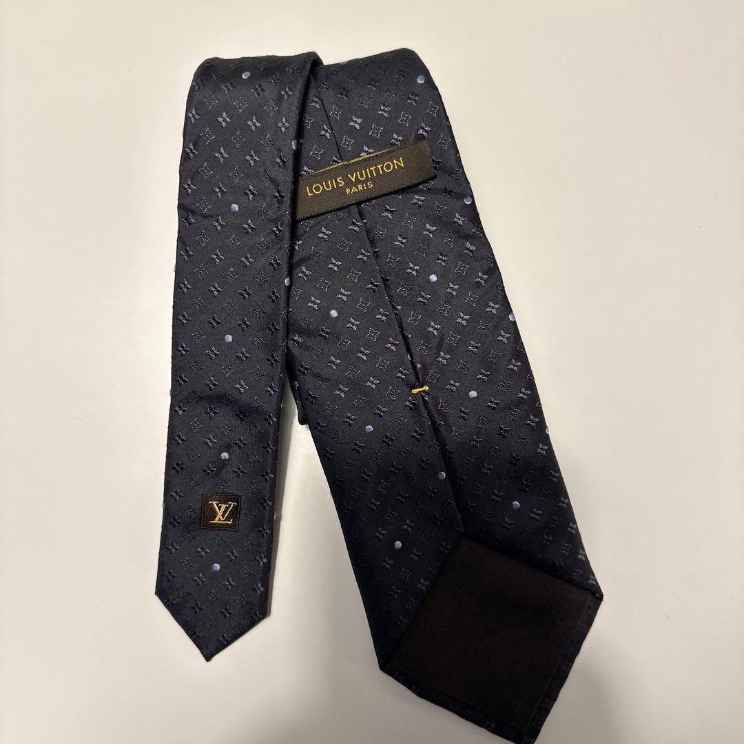 【美品】LOUIS VUITTON ネイビー モノグラム　ネクタイ