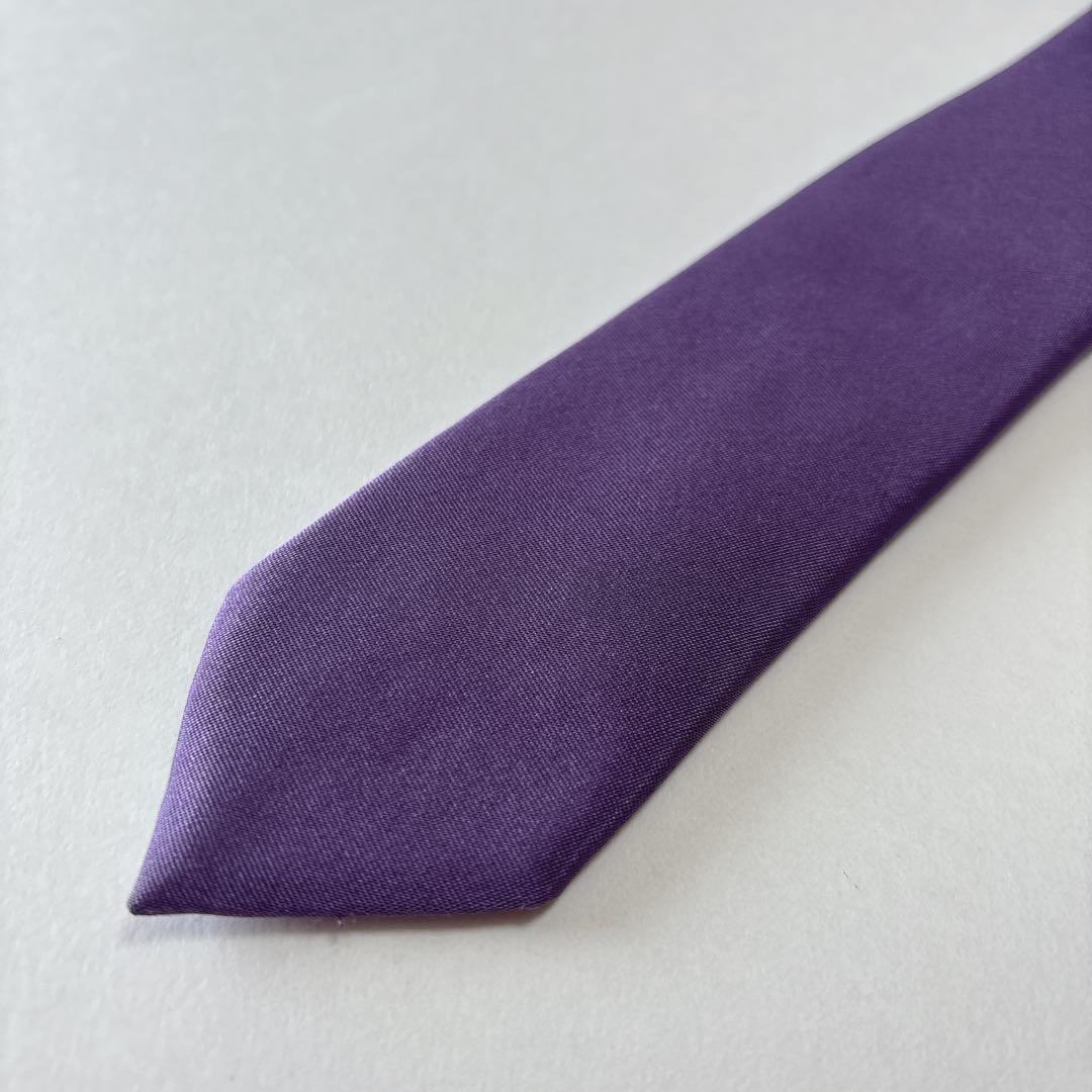 ディオールオム ネクタイ シルク 無地 光沢 細身 CDプレート パープル 美品