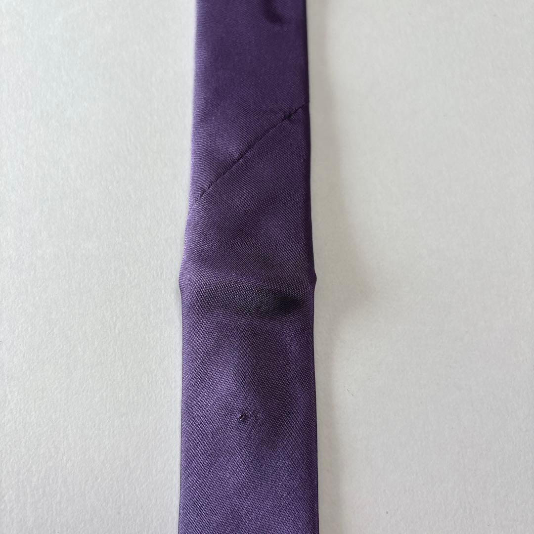 ディオールオム ネクタイ シルク 無地 光沢 細身 CDプレート パープル 美品