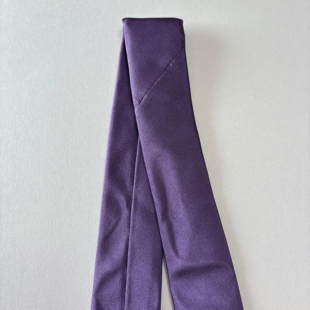 ディオールオム ネクタイ シルク 無地 光沢 細身 CDプレート パープル 美品