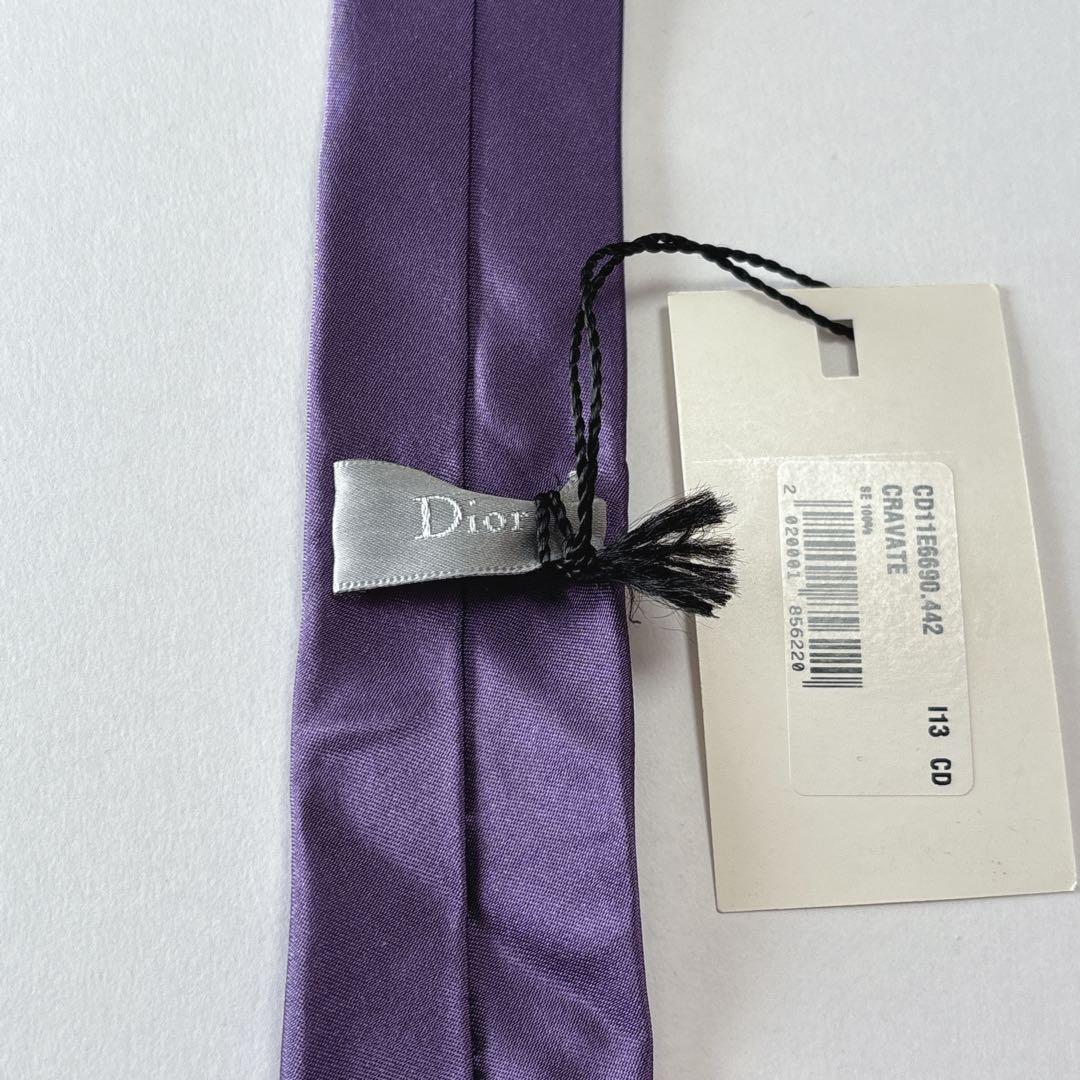 ディオールオム ネクタイ シルク 無地 光沢 細身 CDプレート パープル 美品
