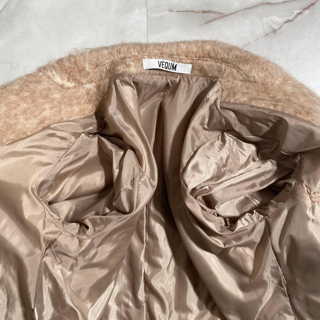 T18224 美品 VEQUM ベクム シャギージャケットコート ベージュ F