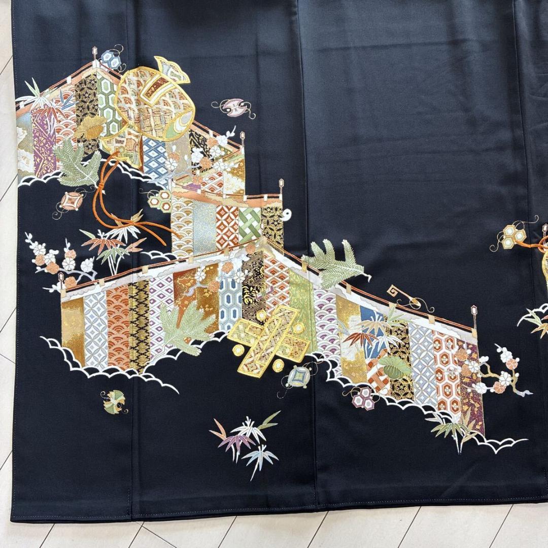 まぴ■E5128■美品■正絹■逸品　千總　御簾に宝袋　袷黒留袖■