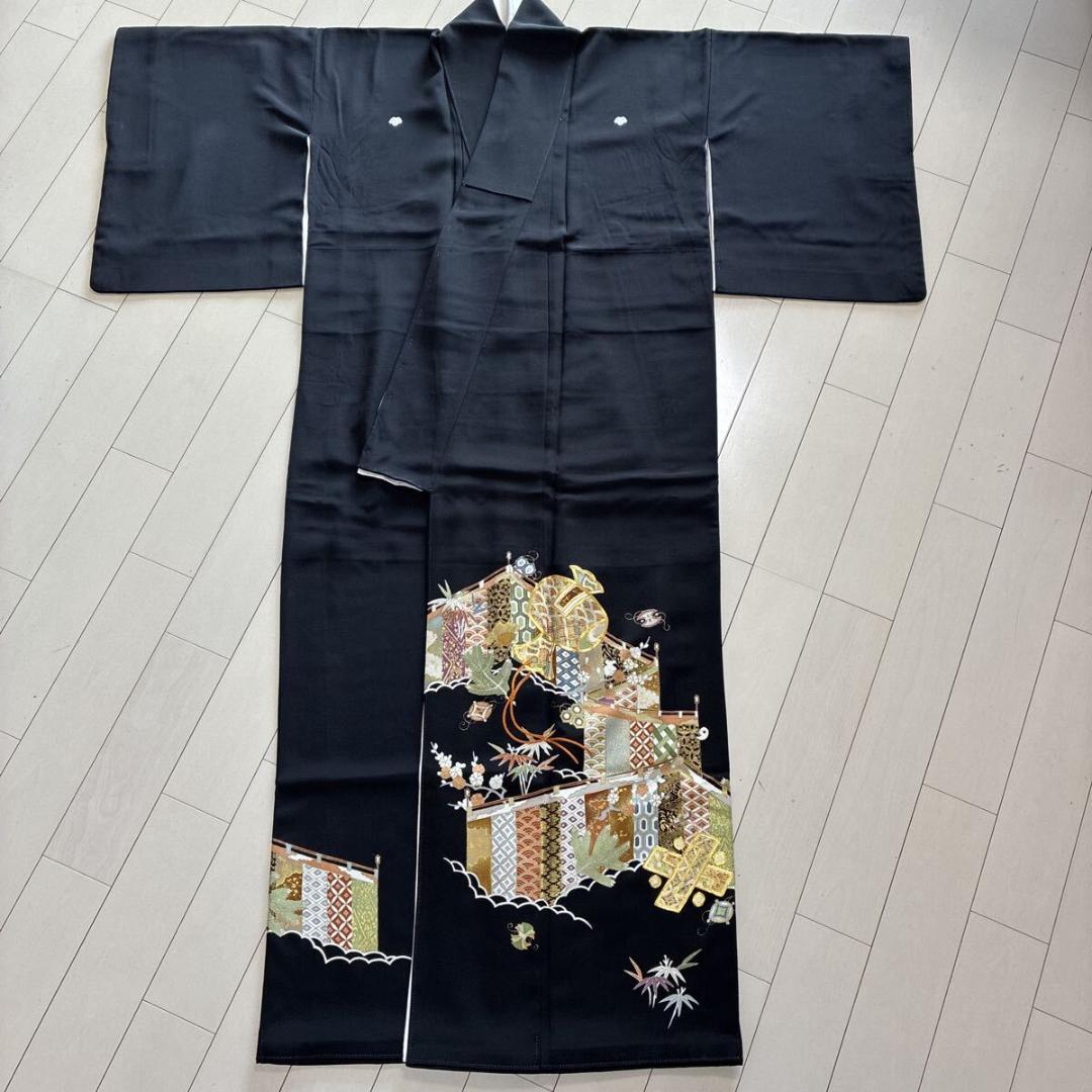 まぴ■E5128■美品■正絹■逸品　千總　御簾に宝袋　袷黒留袖■