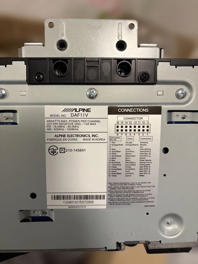 【ジャンク品】ALPINE DAF11V 11型ワイドディスプレイオーディオ