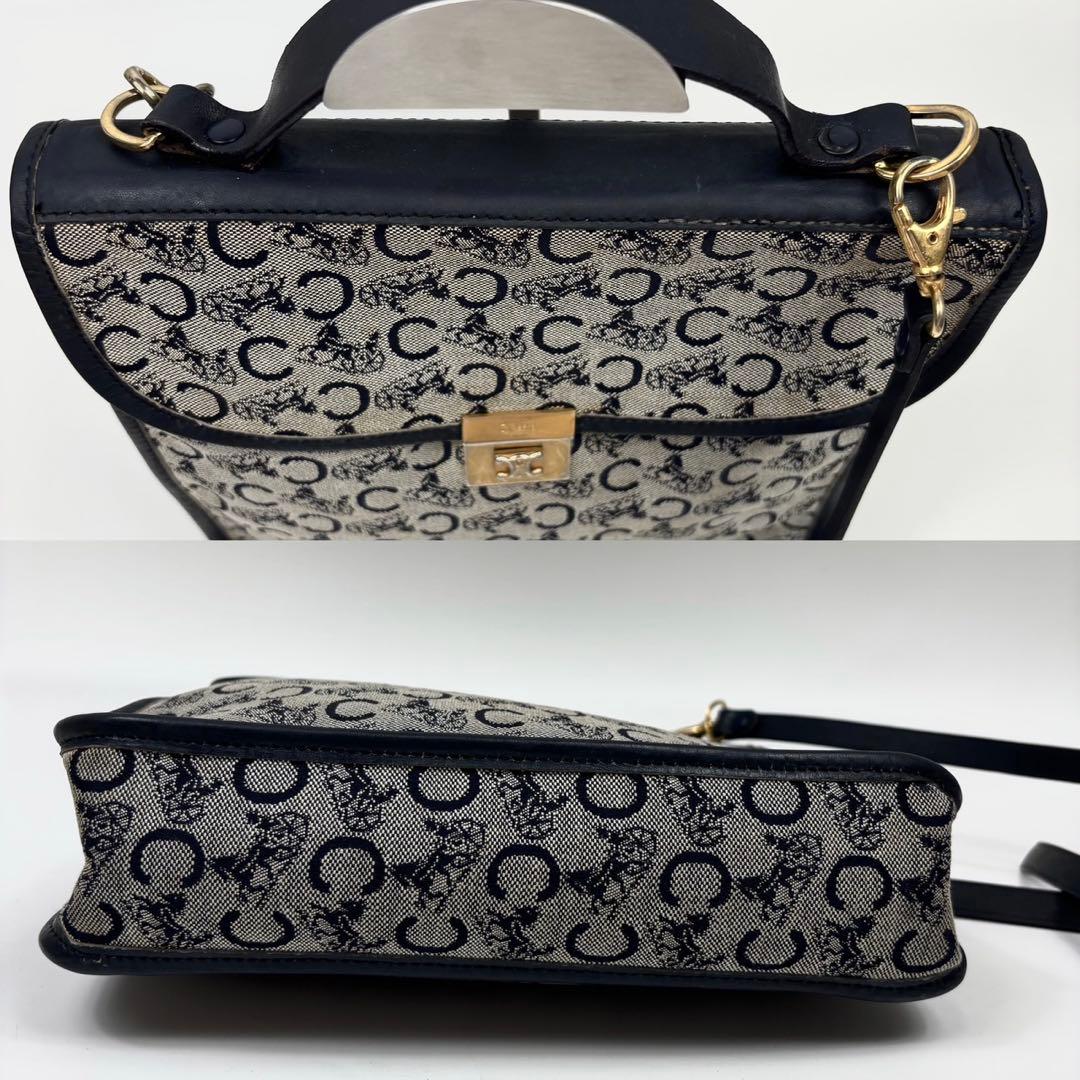 セリーヌ Cマカダム柄 馬車金具 ショルダーバッグ　ネイビー　2way