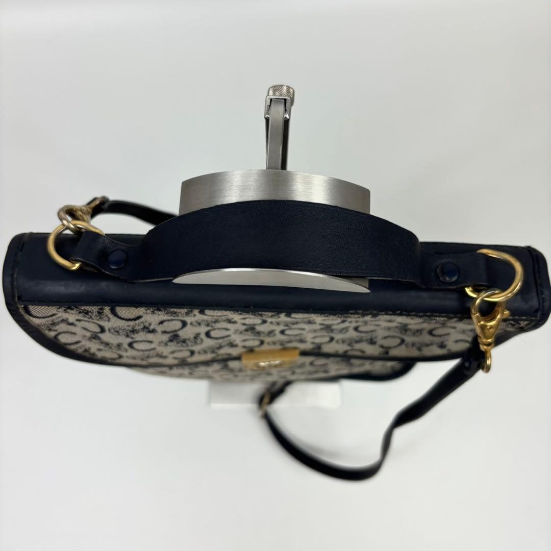 セリーヌ Cマカダム柄 馬車金具 ショルダーバッグ　ネイビー　2way