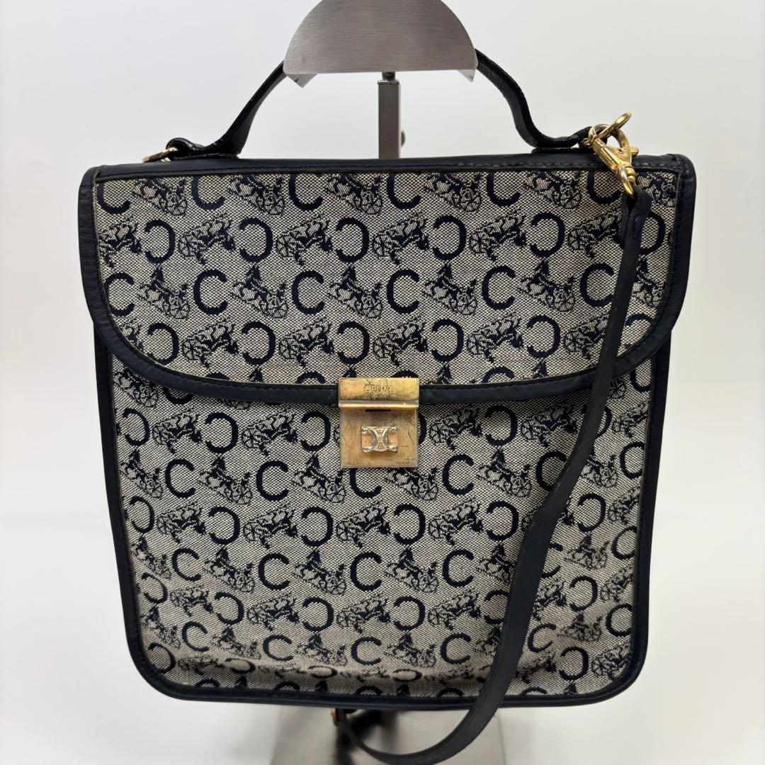 セリーヌ Cマカダム柄 馬車金具 ショルダーバッグ　ネイビー　2way