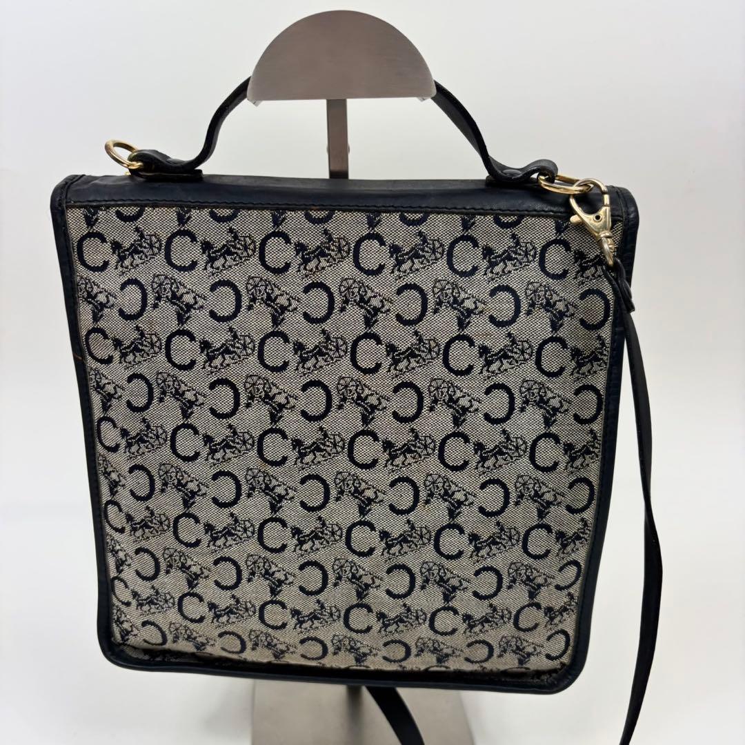 セリーヌ Cマカダム柄 馬車金具 ショルダーバッグ　ネイビー　2way