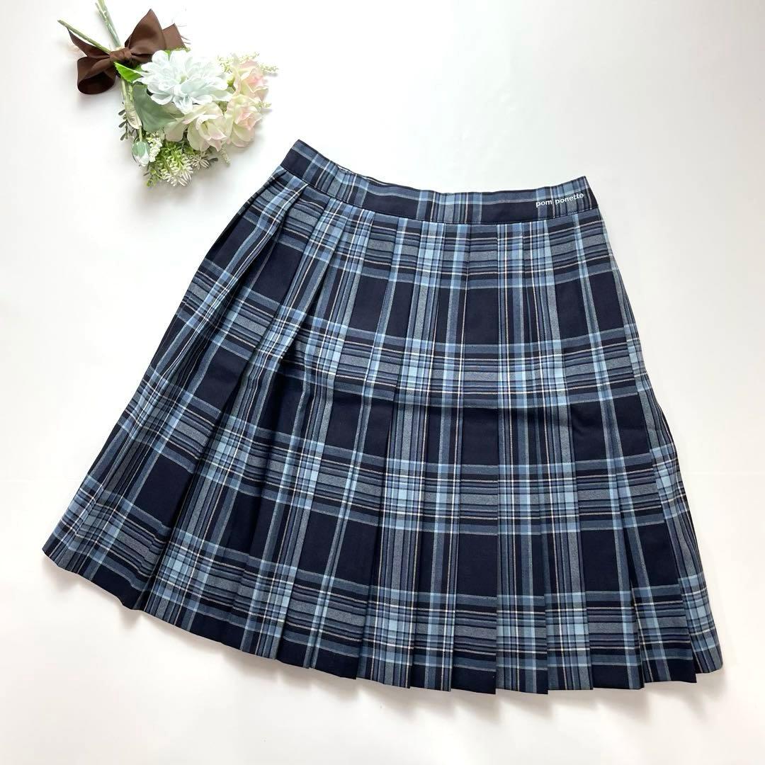 美品✨ポンポネット フォーマル 制服 160 チェック 水色 卒服 フォーマル