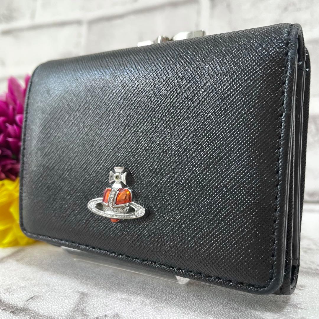 美品✨ヴィヴィアンウエストウッド　3つ折り財布　ディアマンテ　がま口　黒