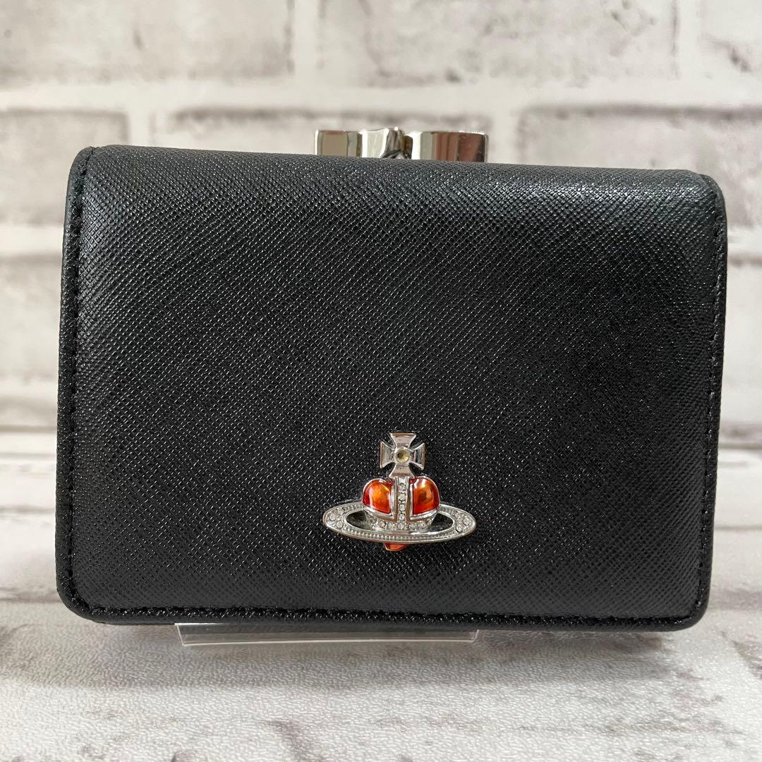 美品✨ヴィヴィアンウエストウッド　3つ折り財布　ディアマンテ　がま口　黒