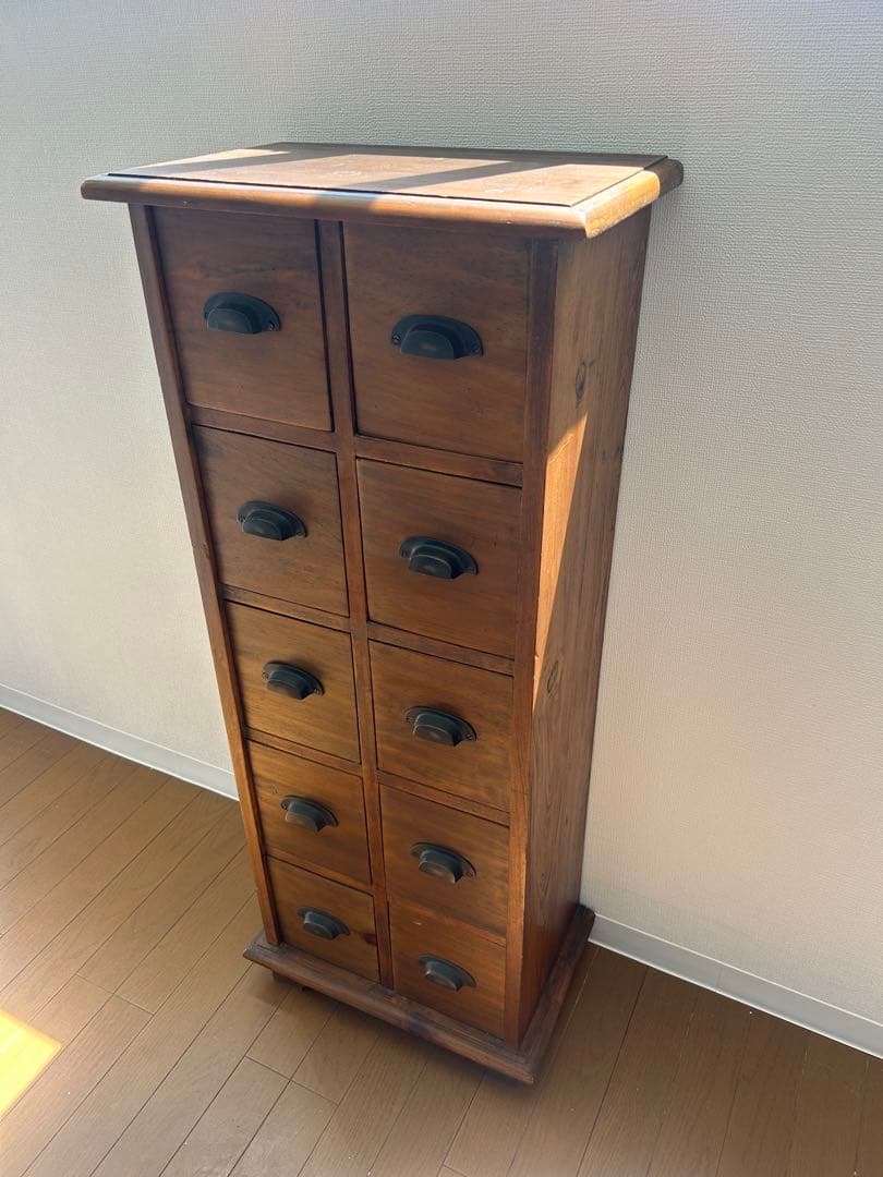 アンティーク木製小物収納 引き出し10個 ブラウン