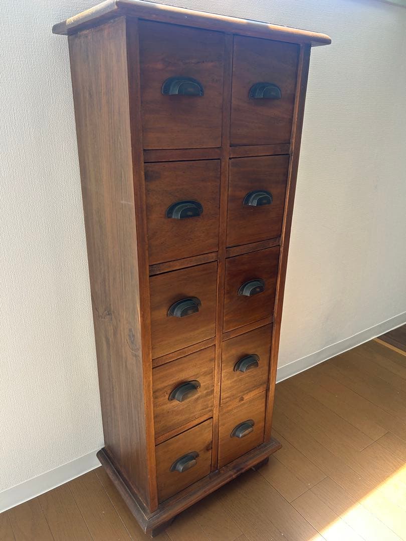 アンティーク木製小物収納 引き出し10個 ブラウン