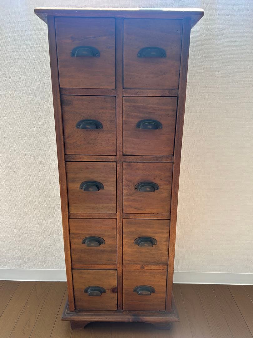 アンティーク木製小物収納 引き出し10個 ブラウン