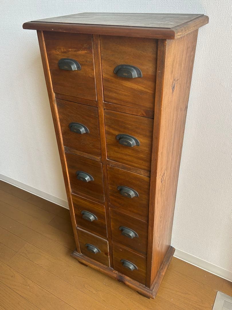 アンティーク木製小物収納 引き出し10個 ブラウン