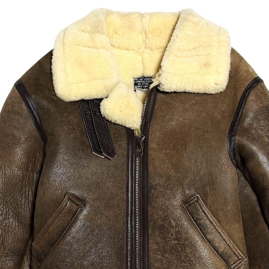 23.7万 米製 AVIREX B-3 ムートン フライトジャケット 38 羊革