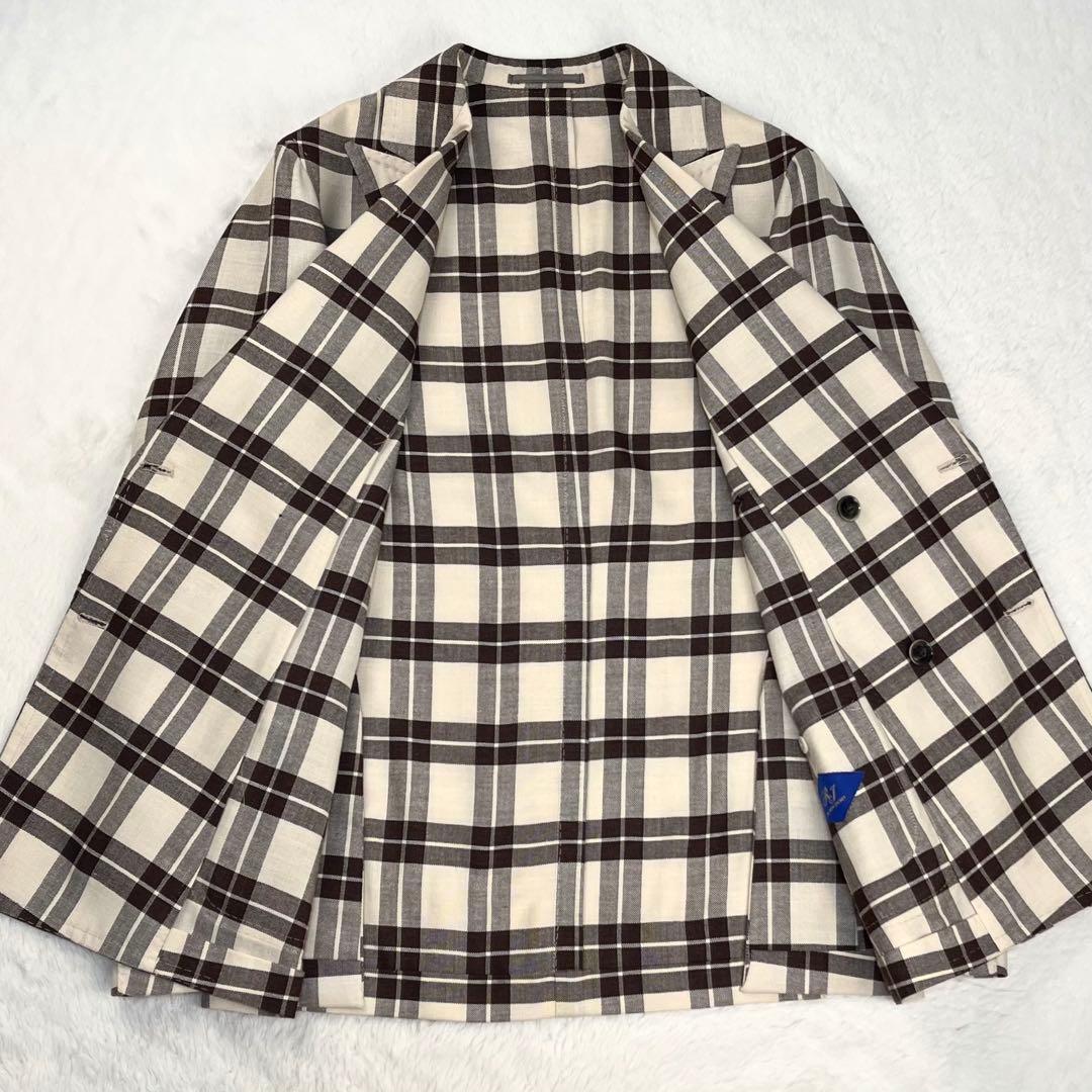 極美品 リングジャケット シルクリネン三者混 ダブル アンコンジャケット 46