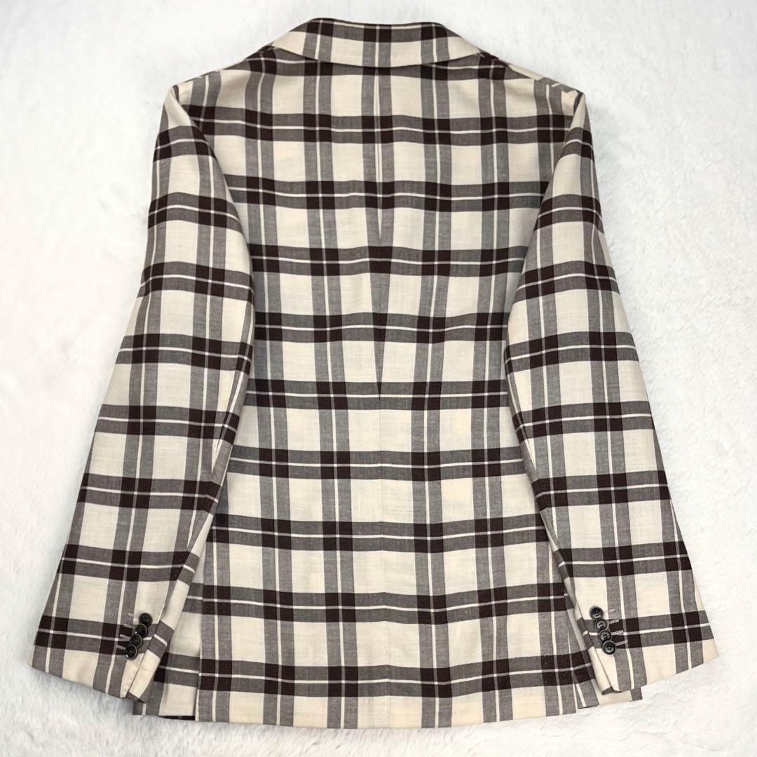 極美品 リングジャケット シルクリネン三者混 ダブル アンコンジャケット 46