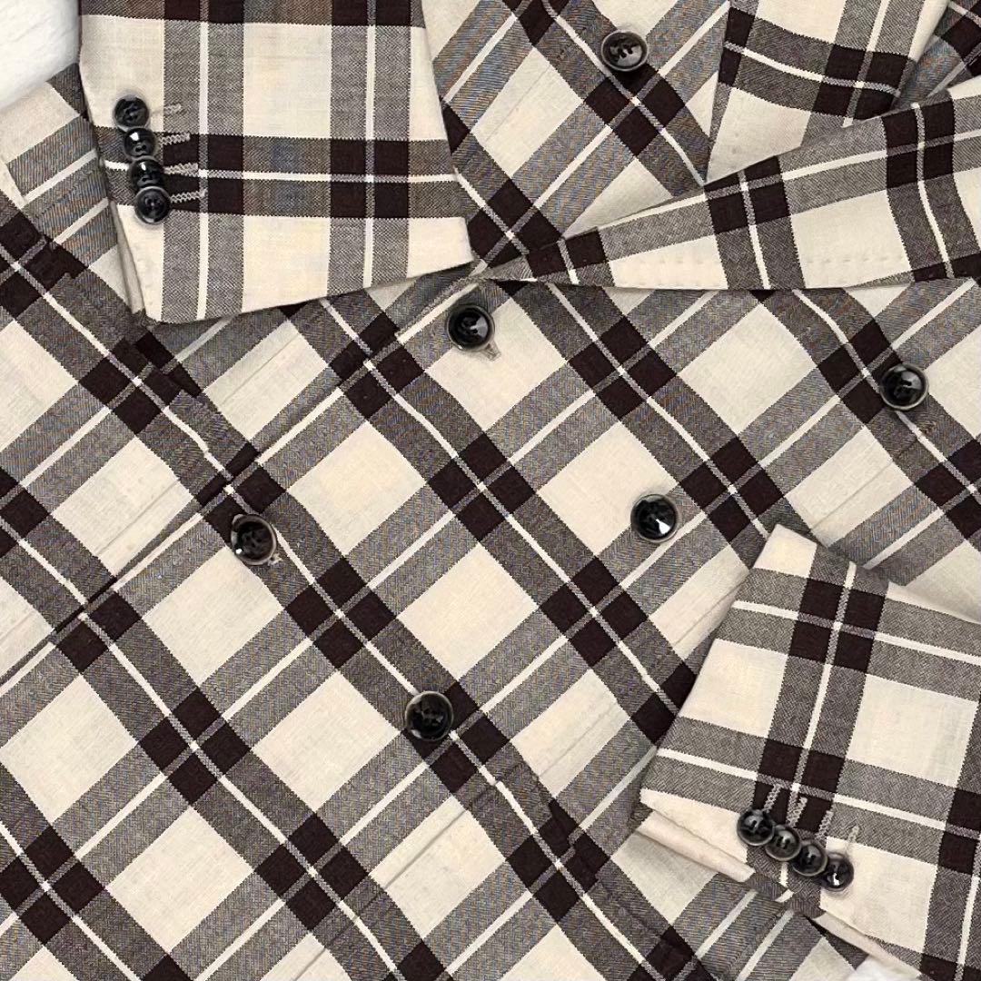 極美品 リングジャケット シルクリネン三者混 ダブル アンコンジャケット 46