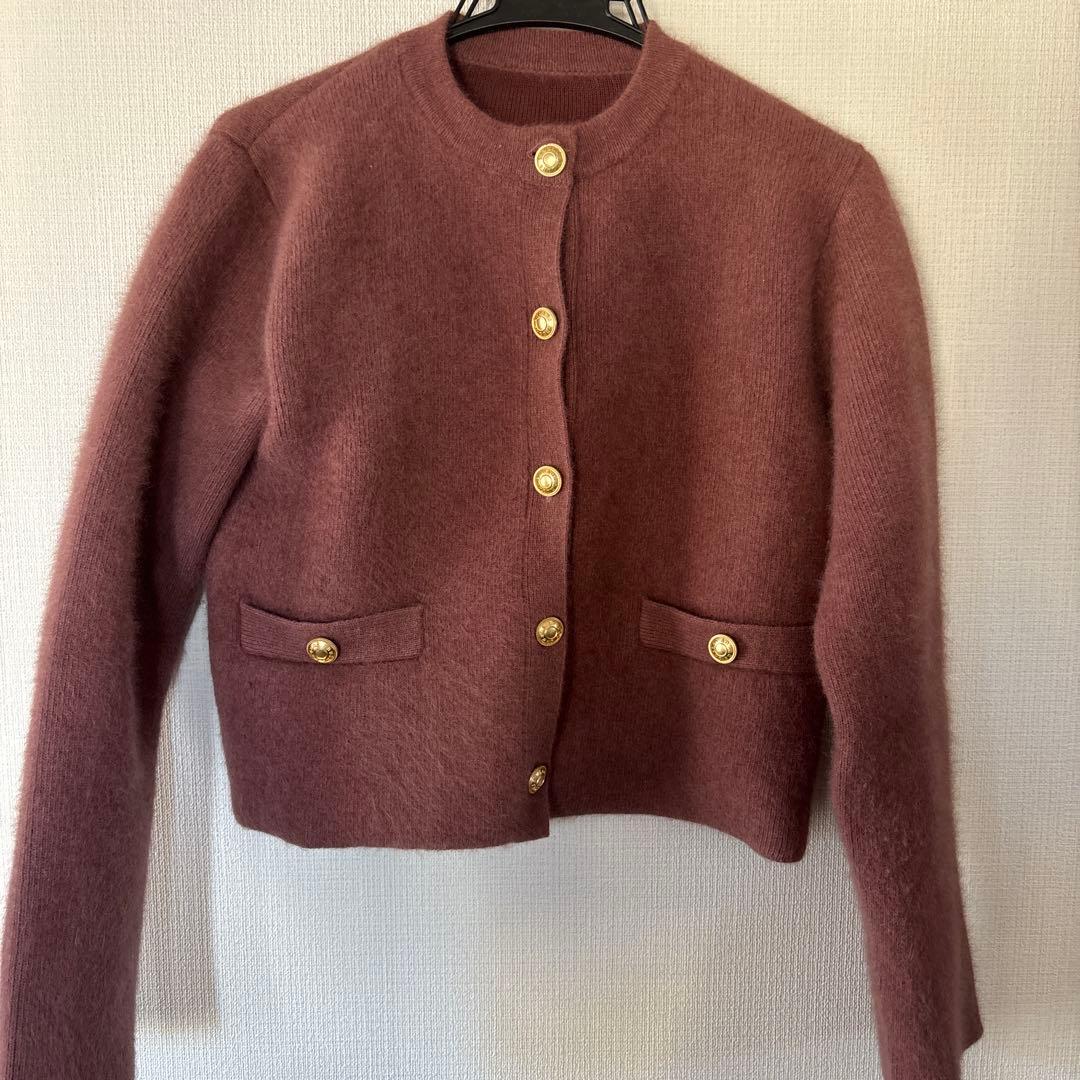 anuans ラクーンブレンドノーカラーニットジャケット ピンク