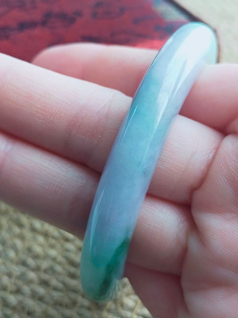 本翡翠バングル薄い緑紫色#54〜#55ジェイダイト