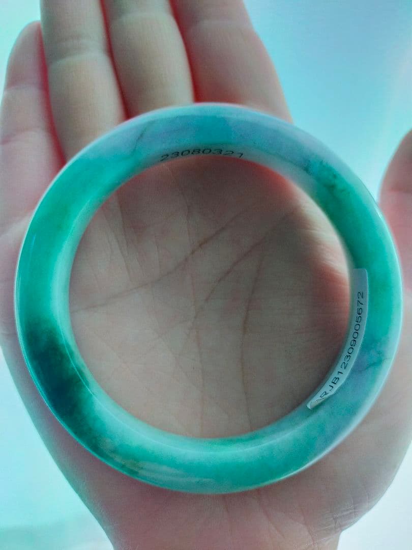 本翡翠バングル薄い緑紫色#54〜#55ジェイダイト