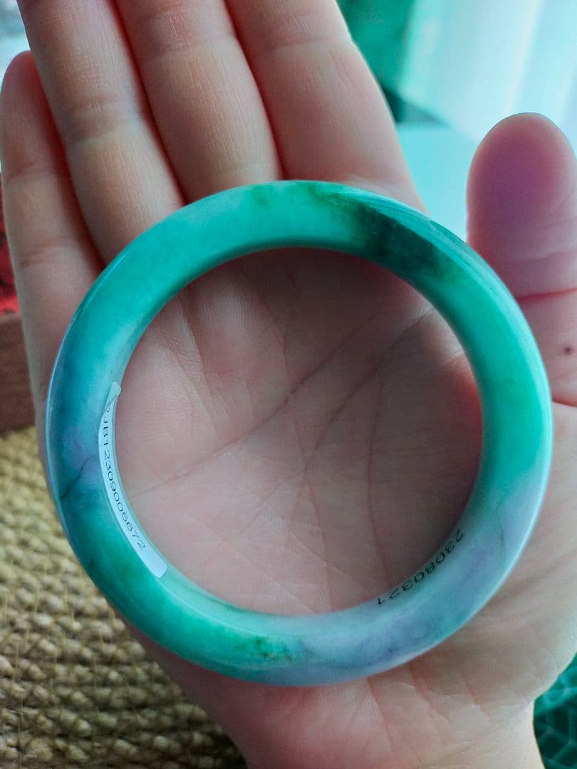 本翡翠バングル薄い緑紫色#54〜#55ジェイダイト