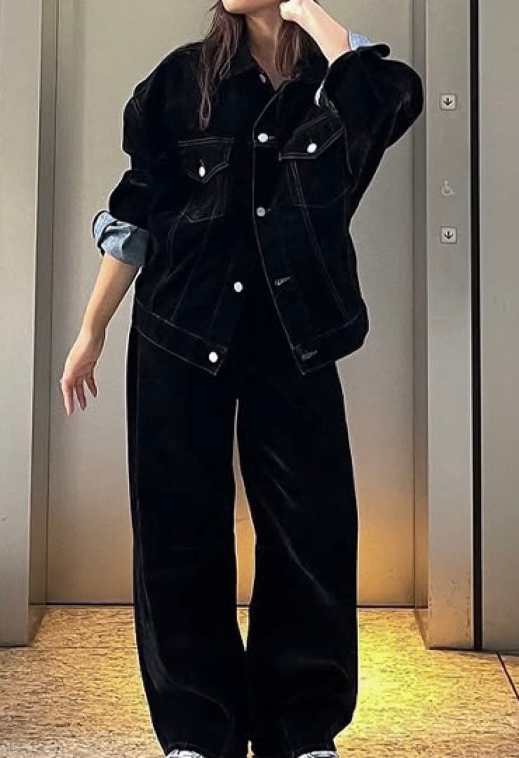 Ungrid フロッキー起毛デニムジャケット 黒