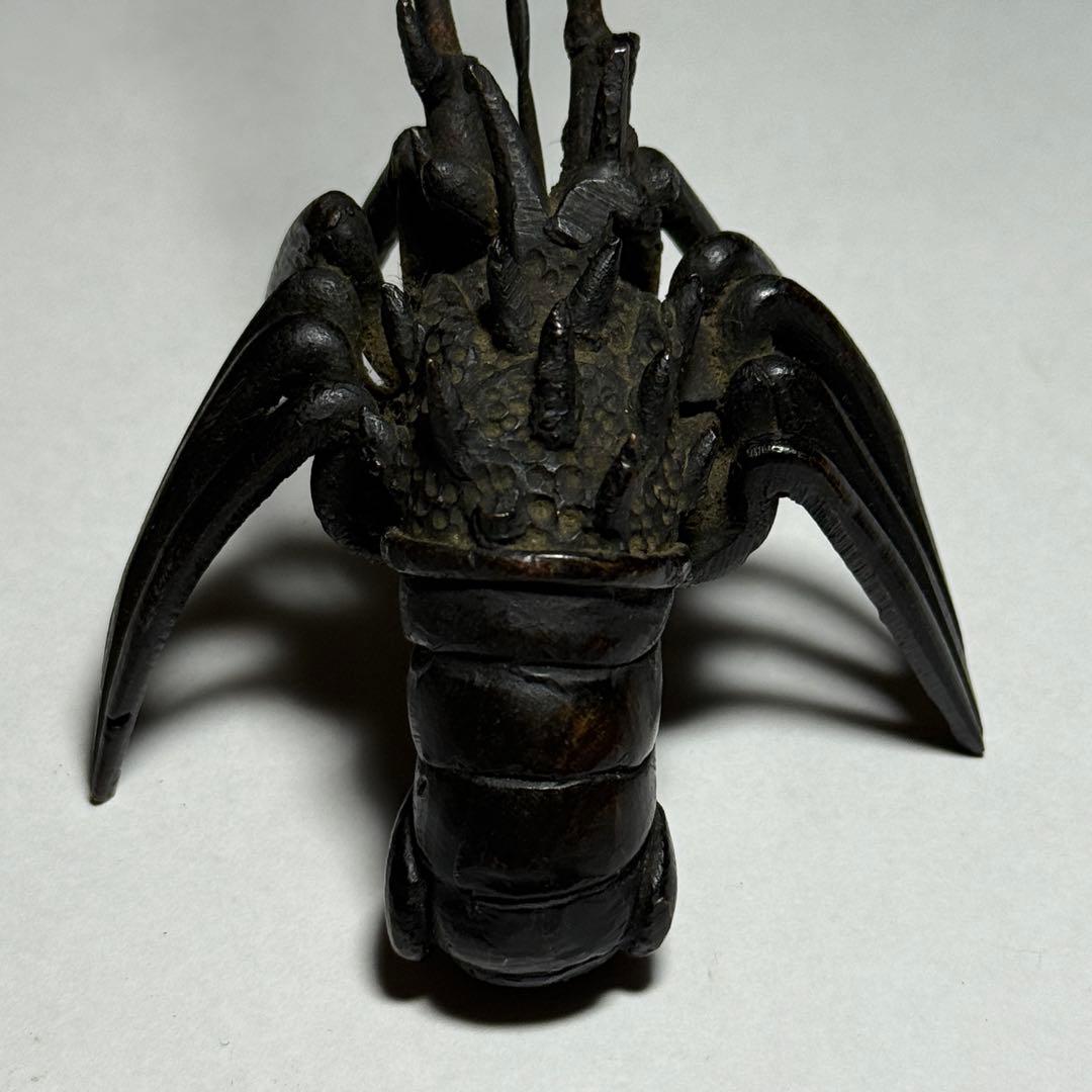 ◆古銅海老置物 山銅（やまがね） 桐箱付き 江戸時代◆