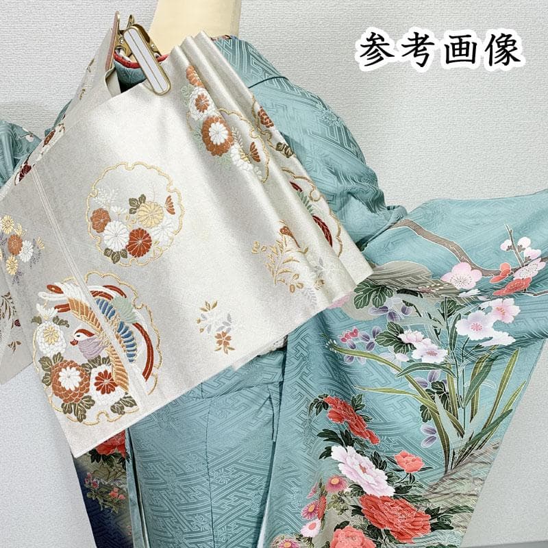 510z41☆振袖 古典柄 金駒刺繍 金彩 地紋 牡丹 水色☆美品 成人式結婚式