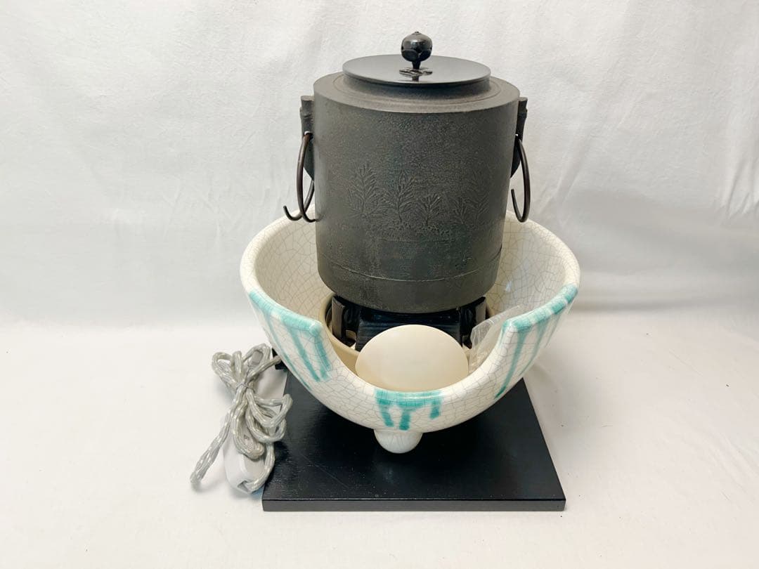 美品 茶道具 さつま織部 風炉型 野々田風炉型電熱器 松紋 筒釜