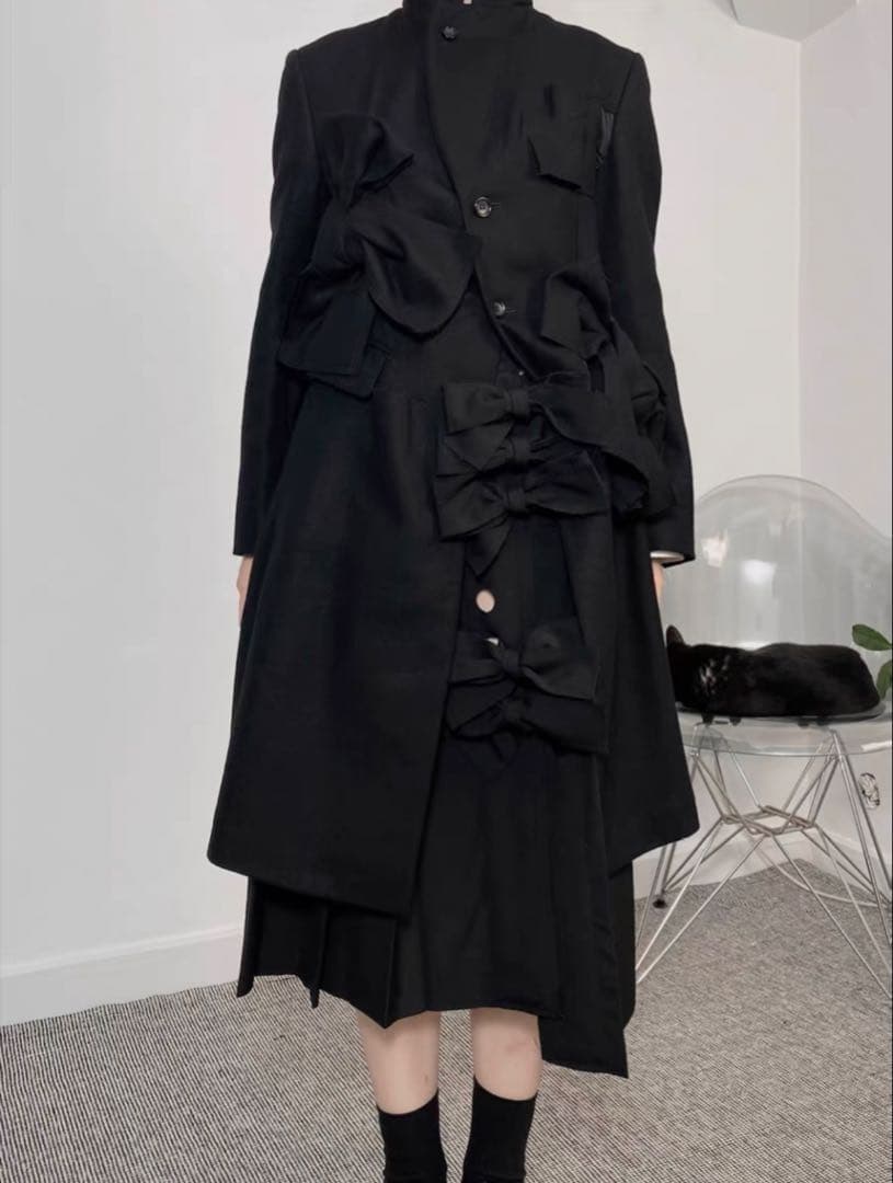 AD2013 コムデギャルソン 立体リボン装飾 ウール ロングコート