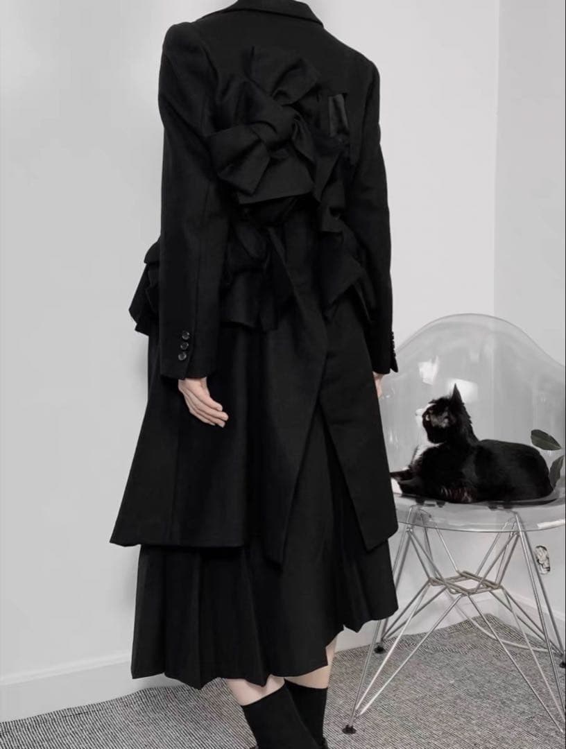 AD2013 コムデギャルソン 立体リボン装飾 ウール ロングコート