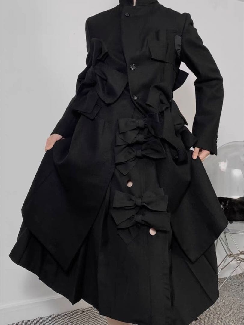 AD2013 コムデギャルソン 立体リボン装飾 ウール ロングコート