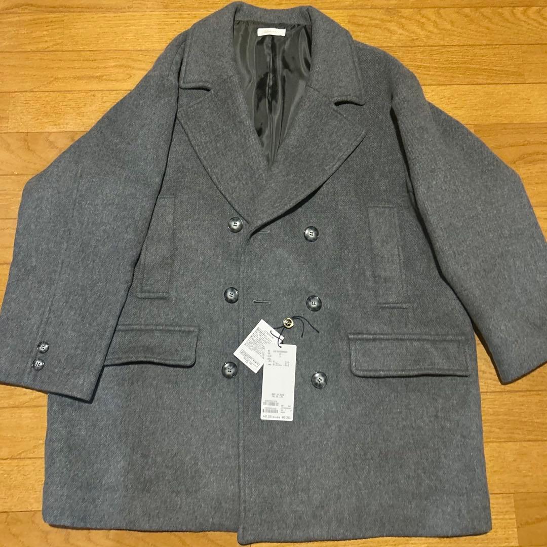 美品ラウンジドレス グレー アウター Pコート ウール 定価46200円