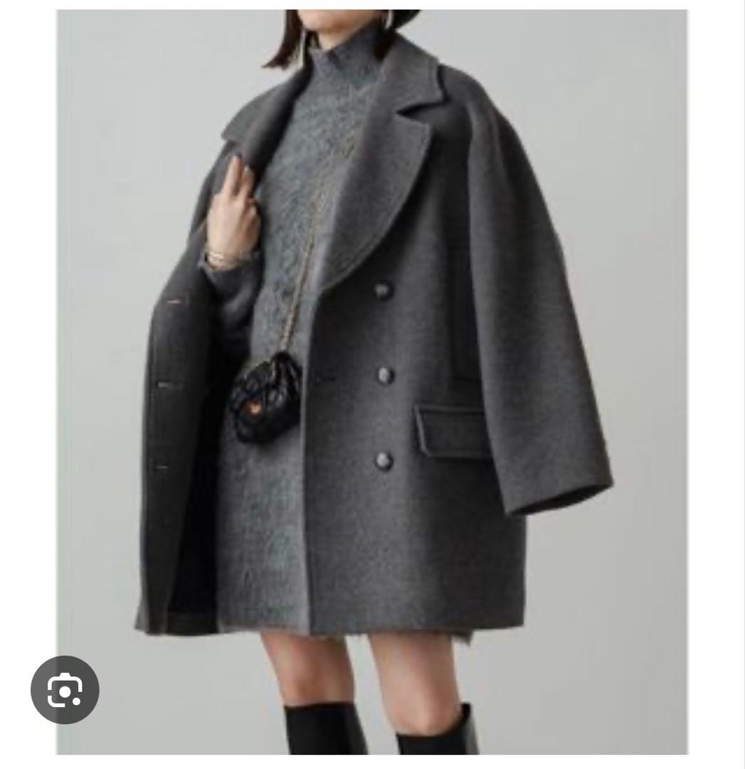 美品ラウンジドレス グレー アウター Pコート ウール 定価46200円