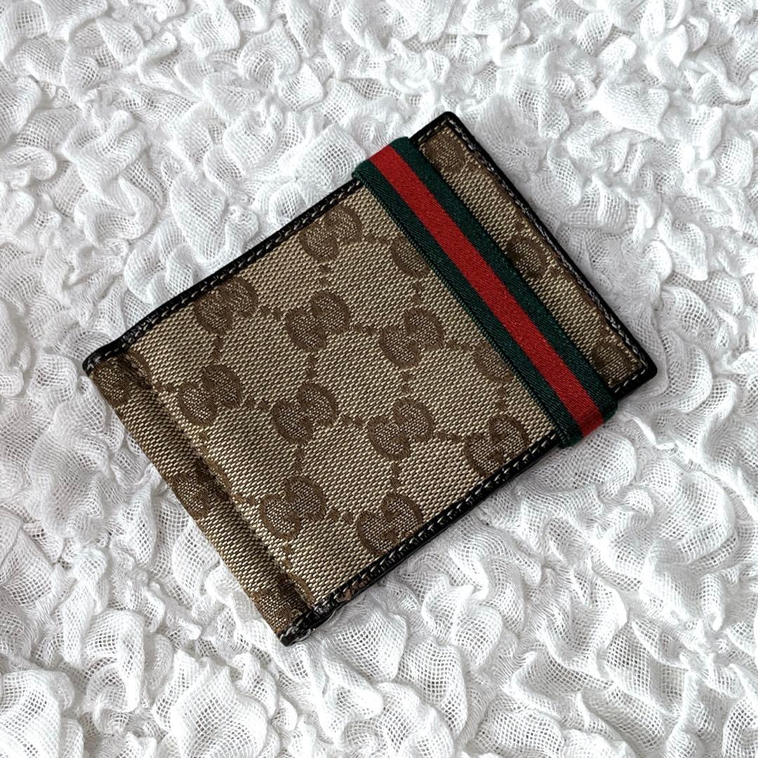 超希少✨美品　GUCCI GGキャンバス 二つ折り財布　マネークリップ　グッチ