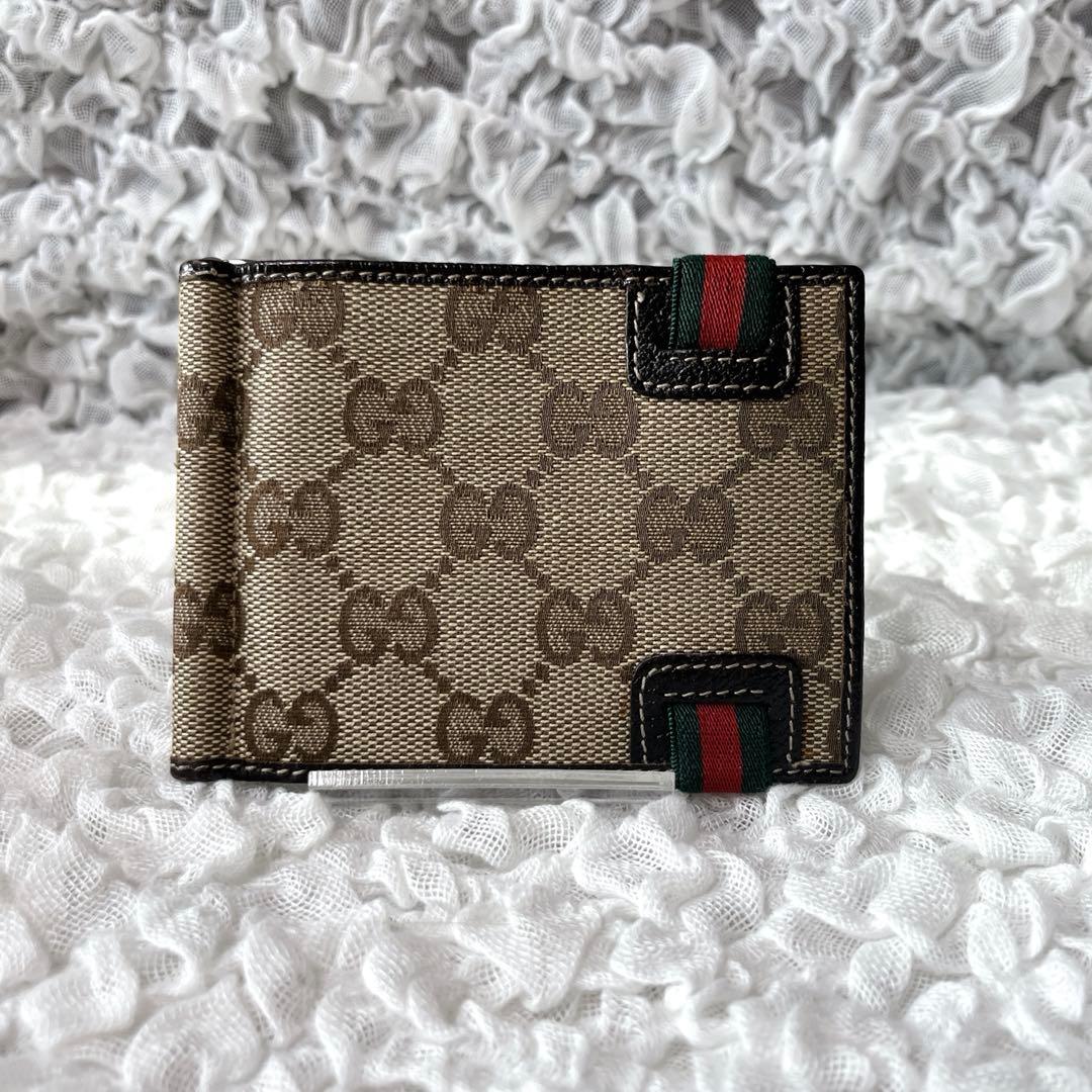 超希少✨美品　GUCCI GGキャンバス 二つ折り財布　マネークリップ　グッチ