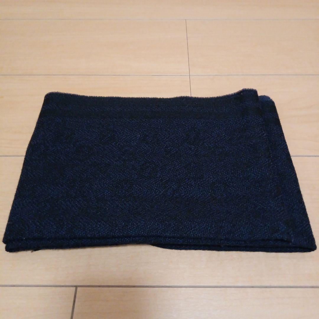 GUCCI ネイビー ウール マフラー フリンジ付き