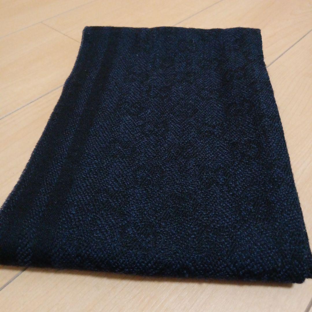 GUCCI ネイビー ウール マフラー フリンジ付き