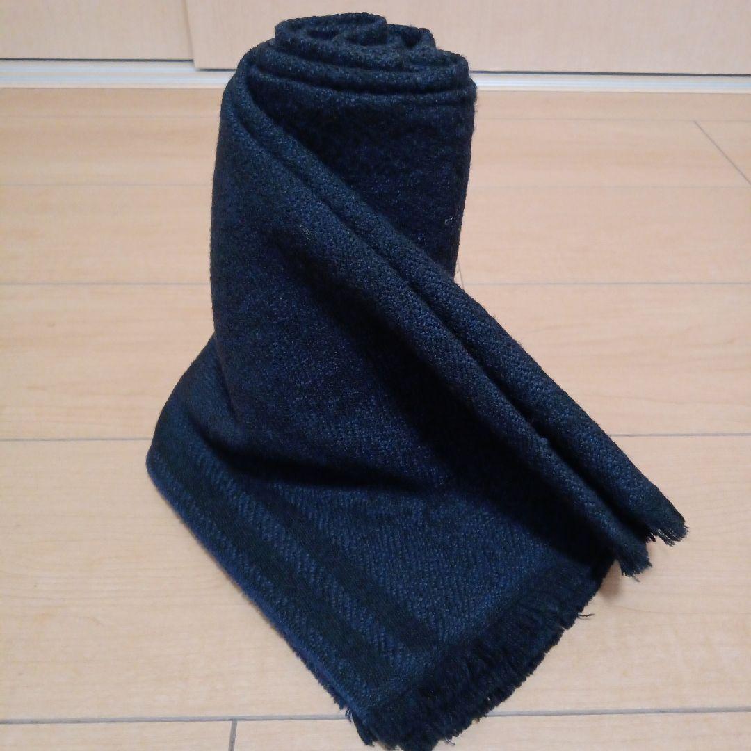 GUCCI ネイビー ウール マフラー フリンジ付き