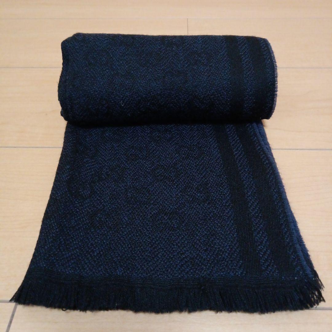 GUCCI ネイビー ウール マフラー フリンジ付き