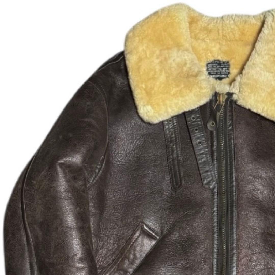 雰囲気抜群 B-3 リアルムートン ボマージャケット ブラウン 本革 Lサイズ