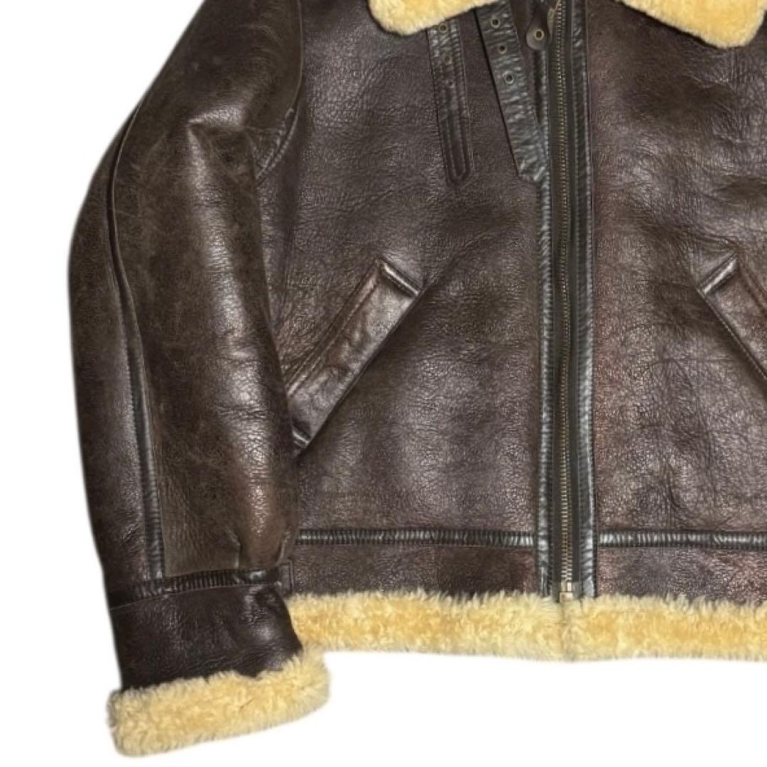 雰囲気抜群 B-3 リアルムートン ボマージャケット ブラウン 本革 Lサイズ