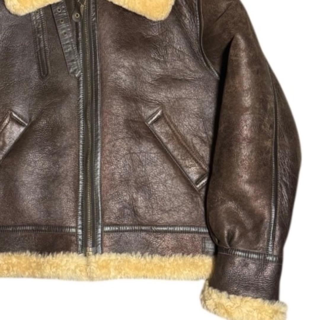 雰囲気抜群 B-3 リアルムートン ボマージャケット ブラウン 本革 Lサイズ
