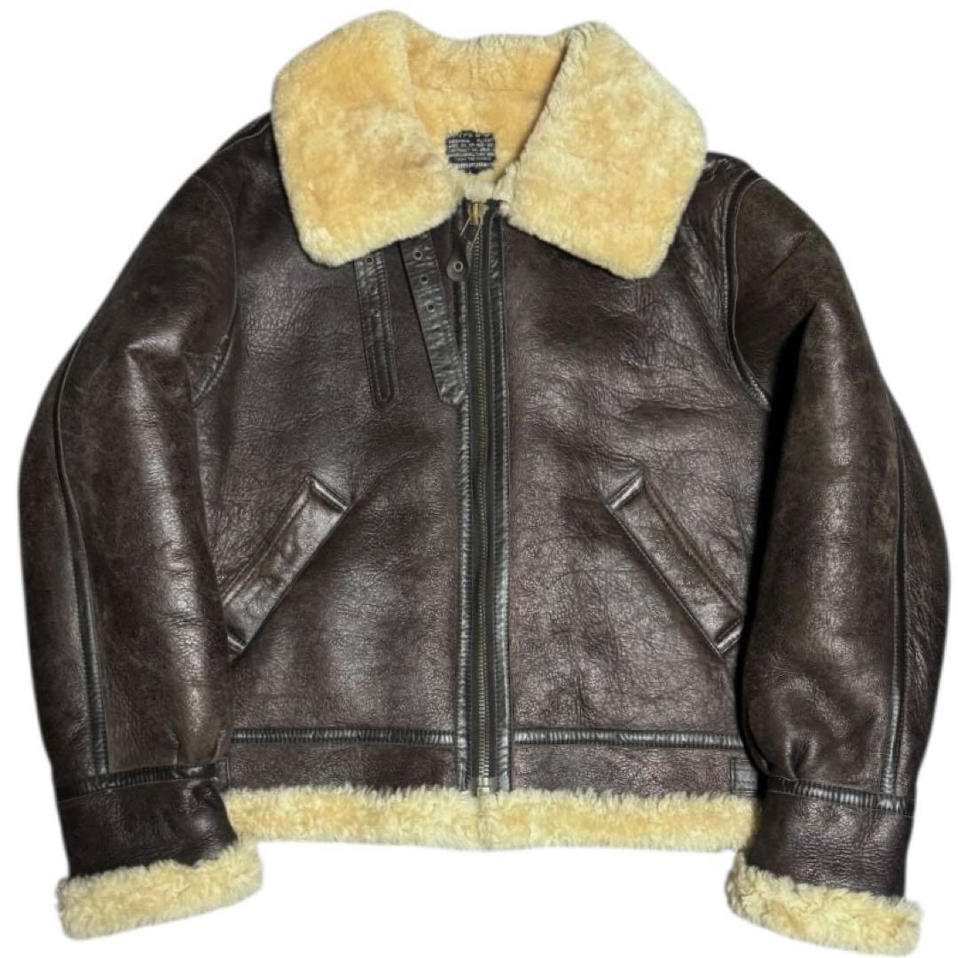 雰囲気抜群 B-3 リアルムートン ボマージャケット ブラウン 本革 Lサイズ