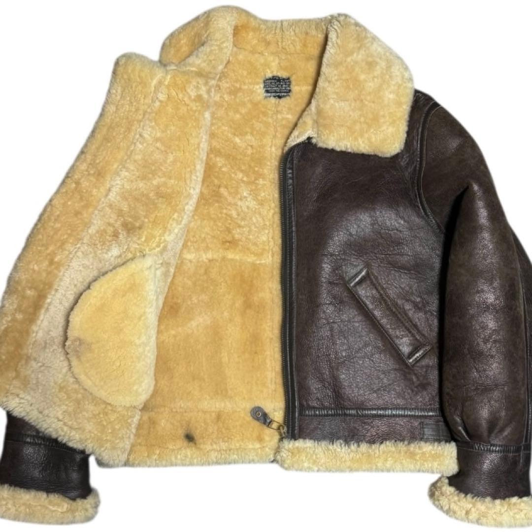 雰囲気抜群 B-3 リアルムートン ボマージャケット ブラウン 本革 Lサイズ